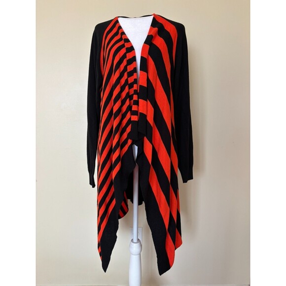 Slater Zorn Handkerchief Cardigan Womens Large Black Orange Extra Fine Merino